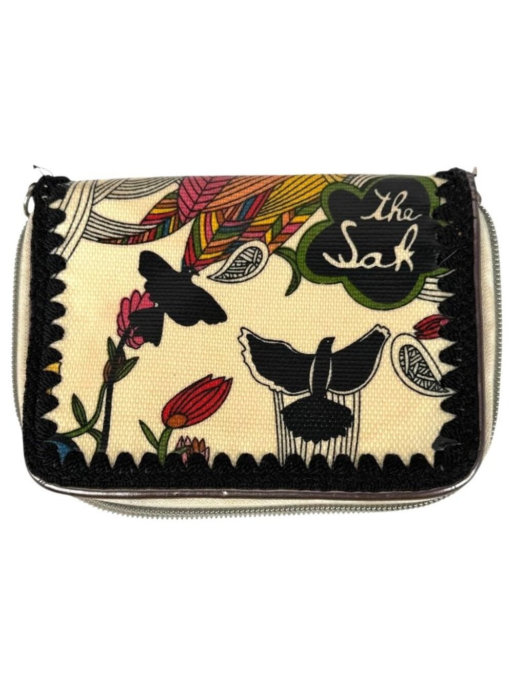 Sakroots Peace Birds Wallet Coated Canvas Zip Around Card Slots & ID Window Sak - Picture 2 of 10